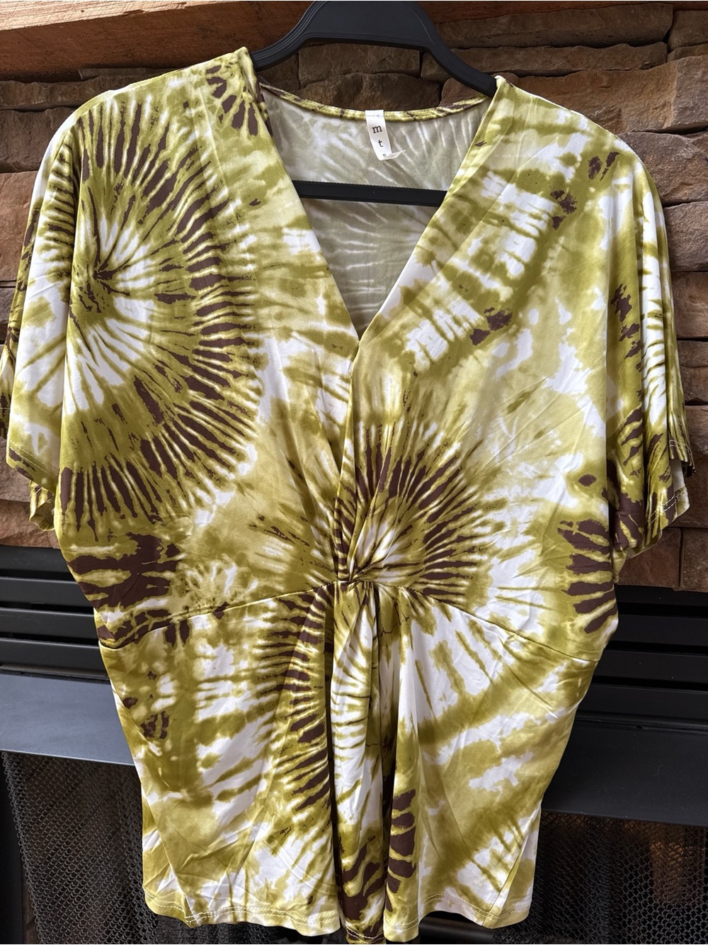 mts Olive Green Tie-Dye V-Neck Twist Front Blouse